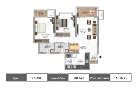 2.5 BHK 881 SqFt